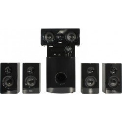 SVEN HT-210 Black,  5.1 / 50W + 5x15W RMS, Bluetooth v. 2.1 +EDR, FM-tuner, USB & SD card Input, Digital LED display, built-in clock, set the switch-off time, remote control, all wooden